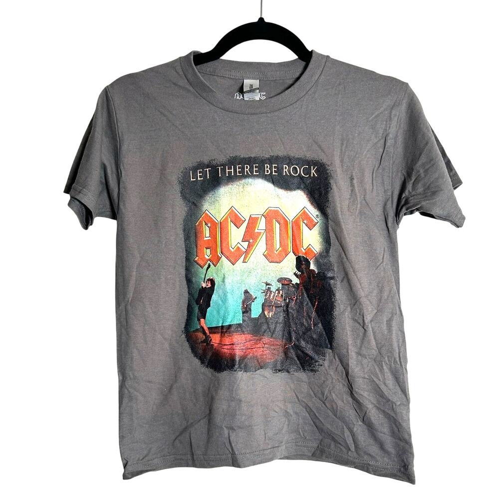 GILDAN AC/DC Graphic Tee NEW "Let There Be Rock" Gray SS Size Youth Small - Picture 2 of 7